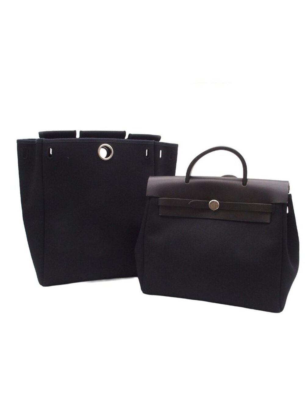 Hermes Herbag a Dos PM Black Silver Toile Vache Backpack